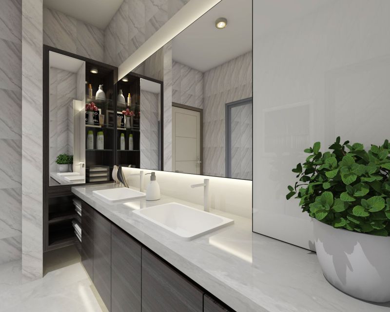 Modern bathroom with smart mirror and automated features